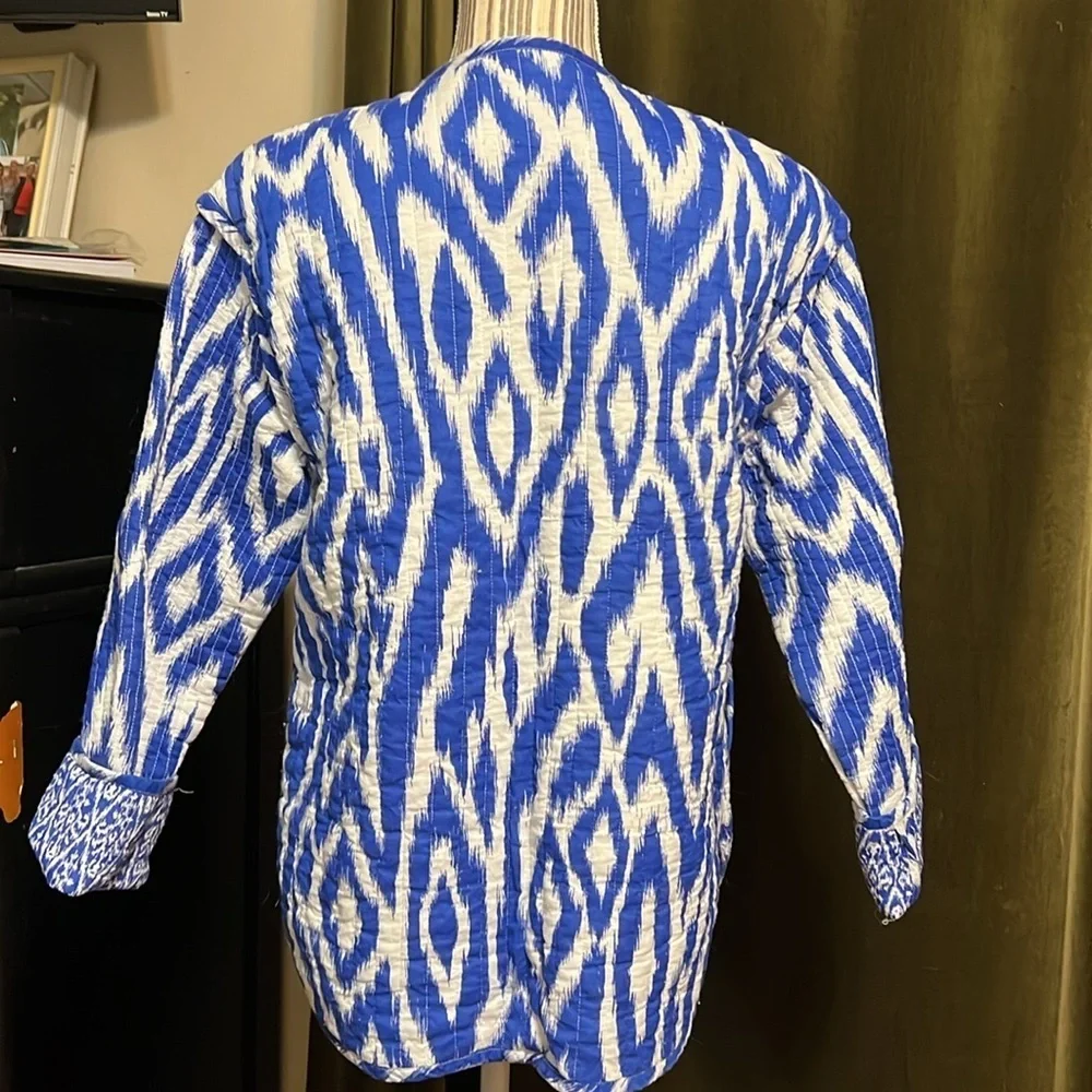 Blue and White Quilted Anthropologie Cotton Jacket S/XS